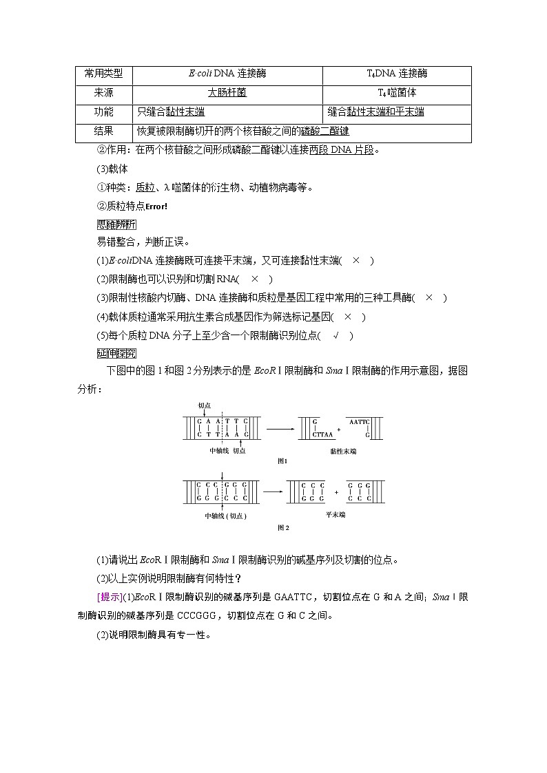 2021新高考生物人教版一轮学案：选择性必修部分模块3第2单元第1讲　基因工程02