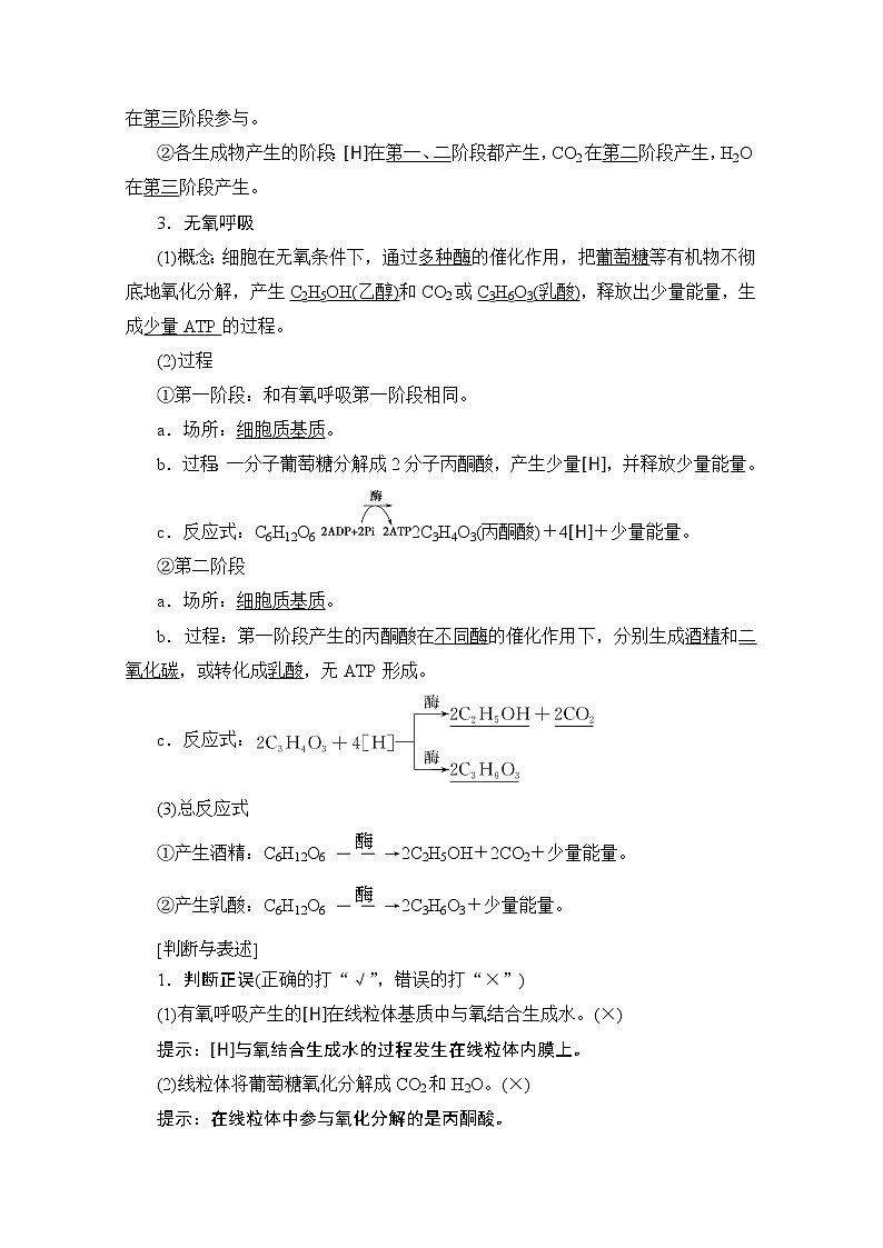 2020版新一线高考生物（人教版）一轮复习教学案：第3单元第2讲细胞呼吸02