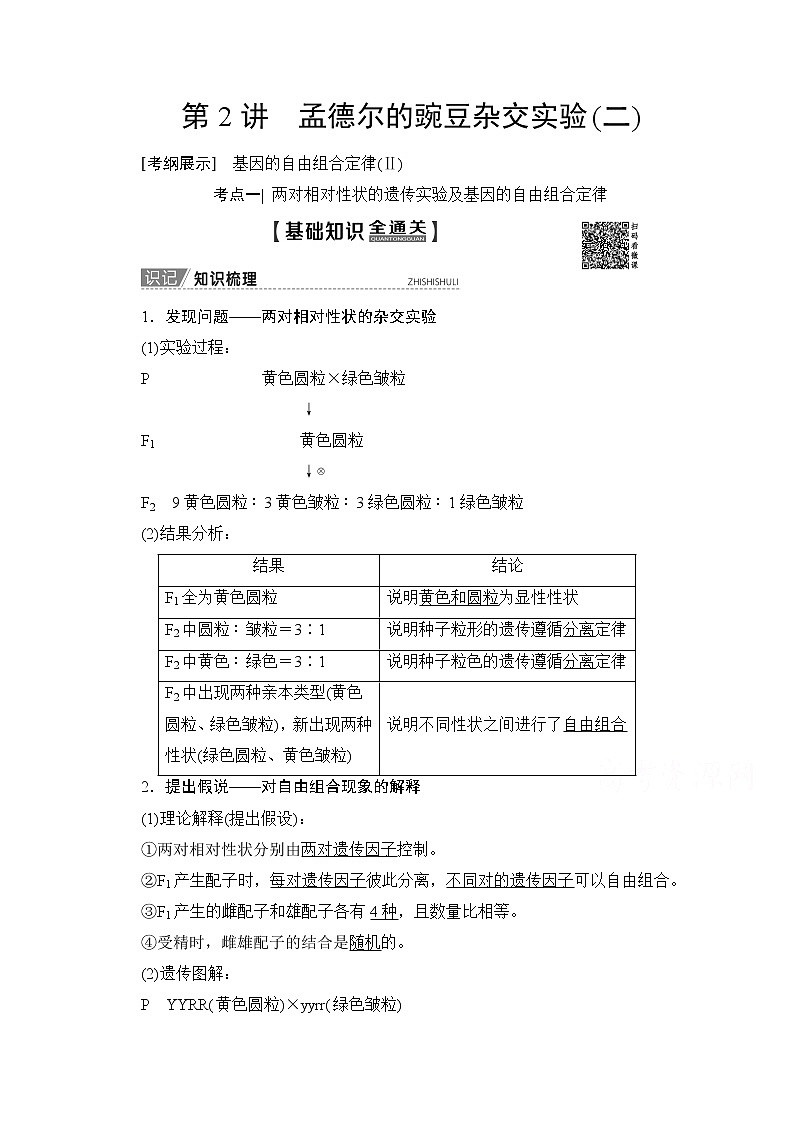 2020版新一线高考生物（人教版）一轮复习教学案：第5单元第2讲孟德尔的豌豆杂交实验（二）01