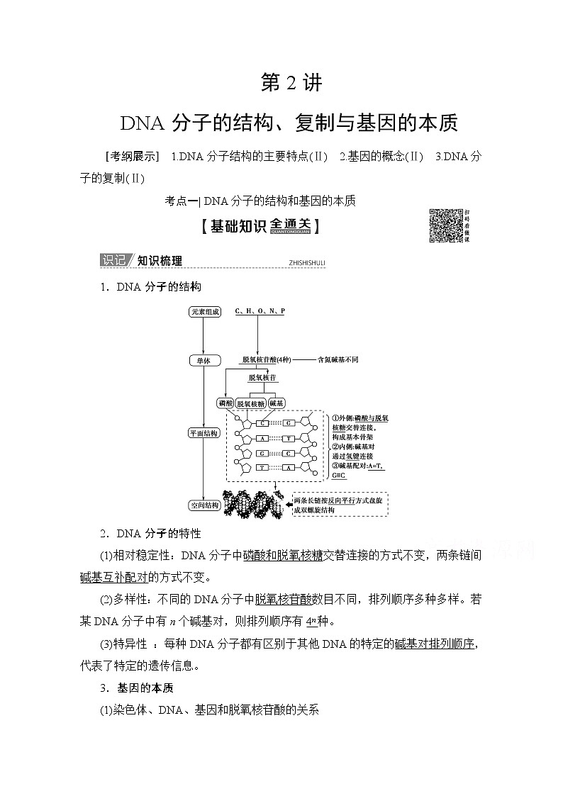 2020版新一线高考生物（人教版）一轮复习教学案：第6单元第2讲DNA分子的结构、复制与基因的本质01