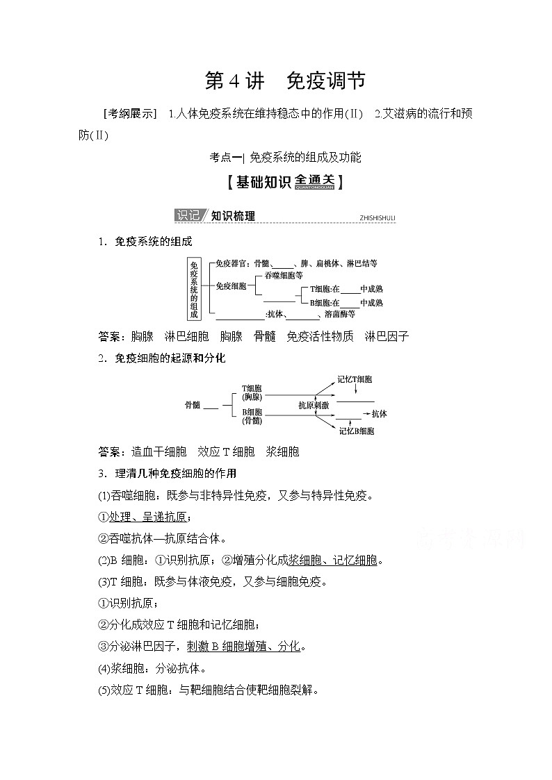 2020版新一线高考生物（人教版）一轮复习教学案：第8单元第4讲免疫调节01