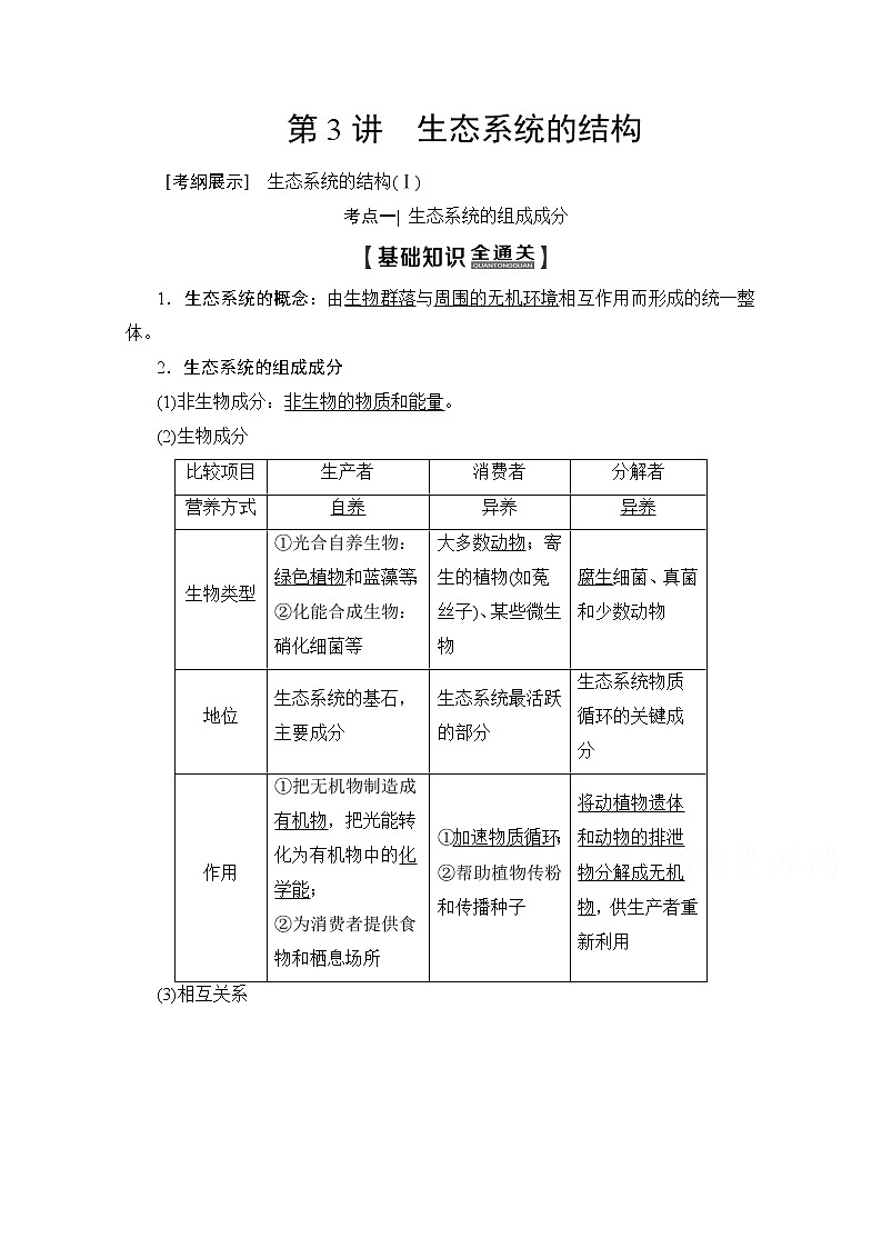 2020版新一线高考生物（人教版）一轮复习教学案：第9单元第3讲生态系统的结构01