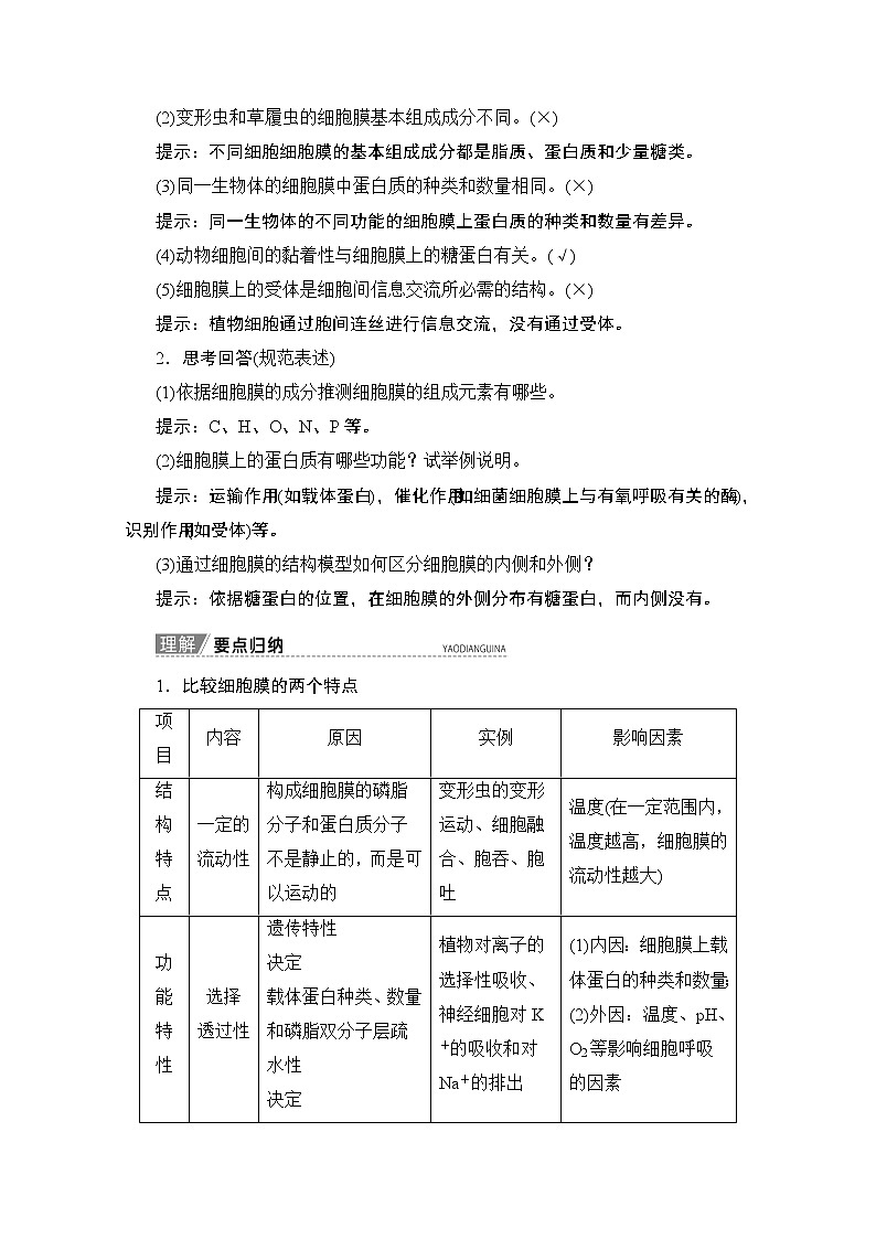 2020版新一线高考生物（人教版）一轮复习教学案：第2单元第1讲细胞膜和细胞核03