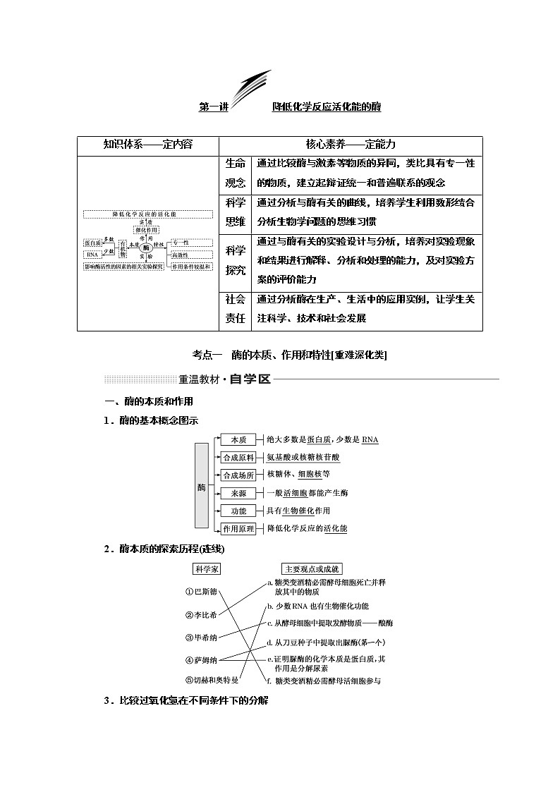 2020版高考一轮复习生物通用版学案：第三单元第一讲降低化学反应活化能的酶第1页