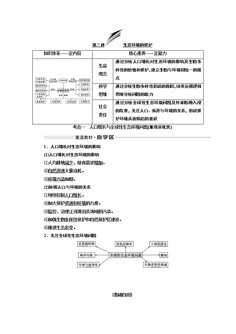 2020版高考一轮复习生物通用版学案：第十一单元第三讲生态环境的保护01