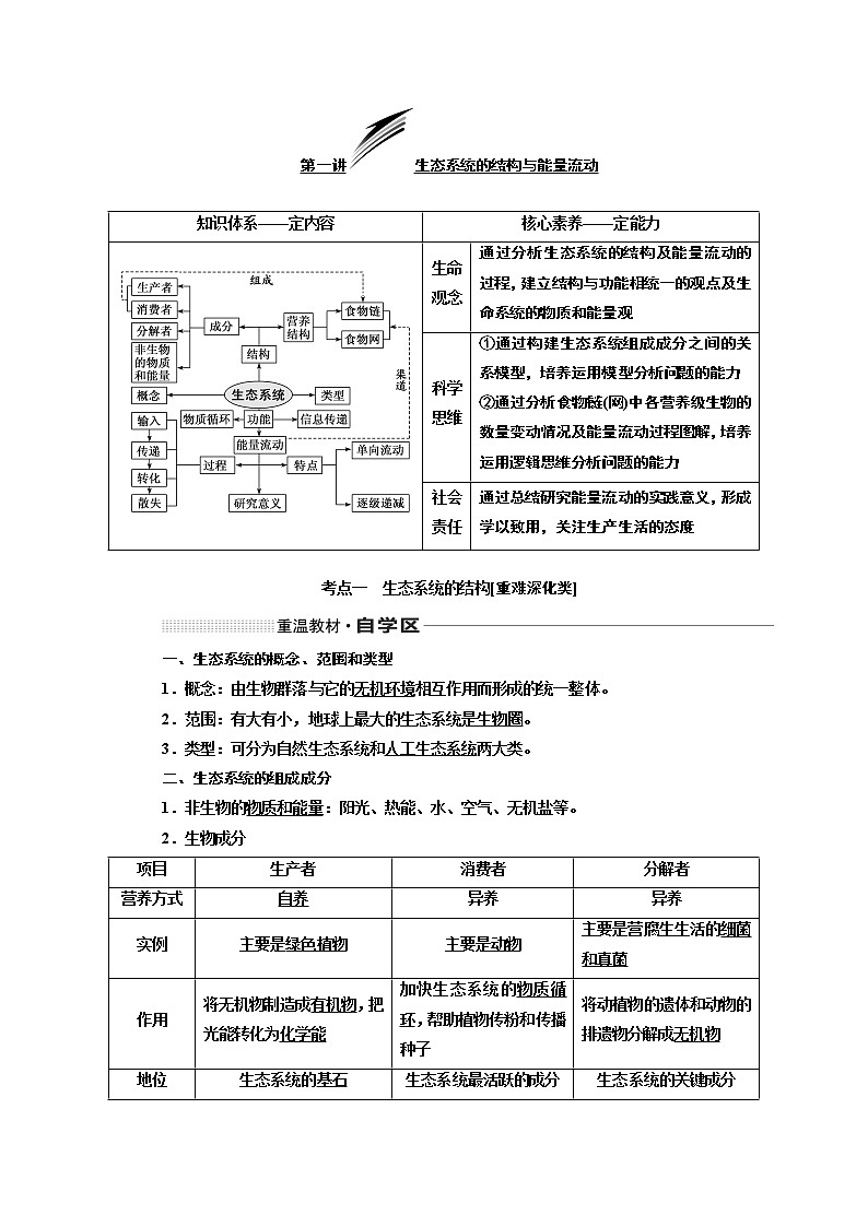 2020版高考一轮复习生物通用版学案：第十一单元第一讲生态系统的结构与能量流动01