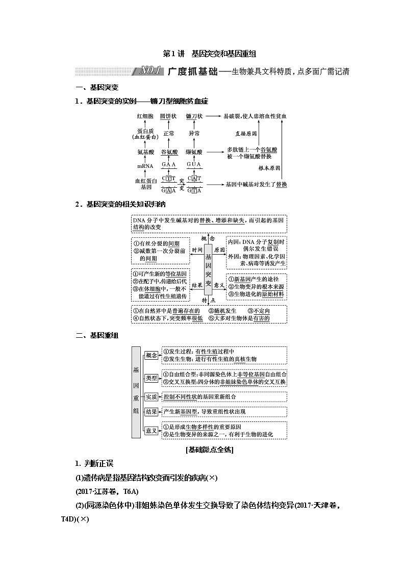 2020版高考新创新一轮复习生物新课改省份专用学案：模块二第三单元第1讲基因突变和基因重组01