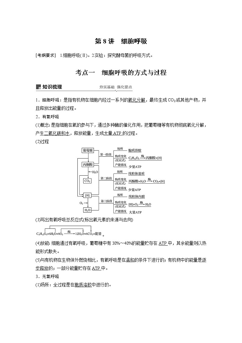 2020版生物新导学大一轮北师大版讲义：第三单元细胞的能量代谢第8讲第1页