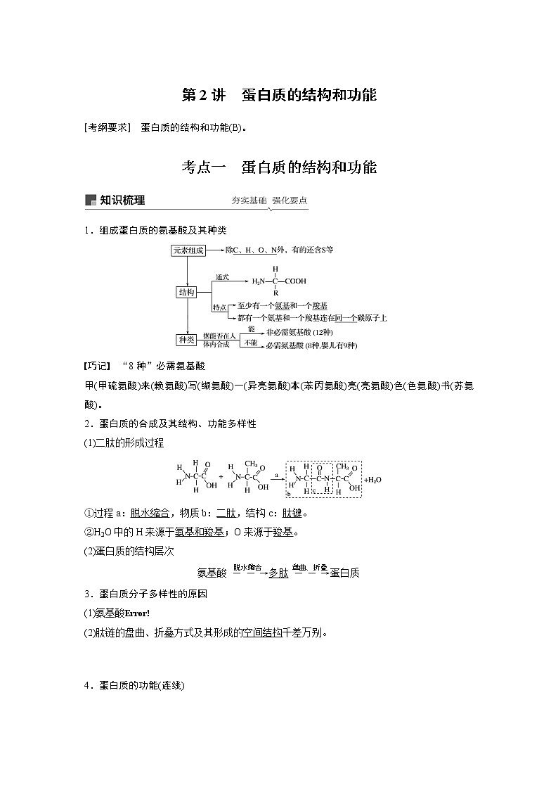 2020版生物新导学大一轮苏教讲义：第一单元细胞的化学组成第2讲第1页