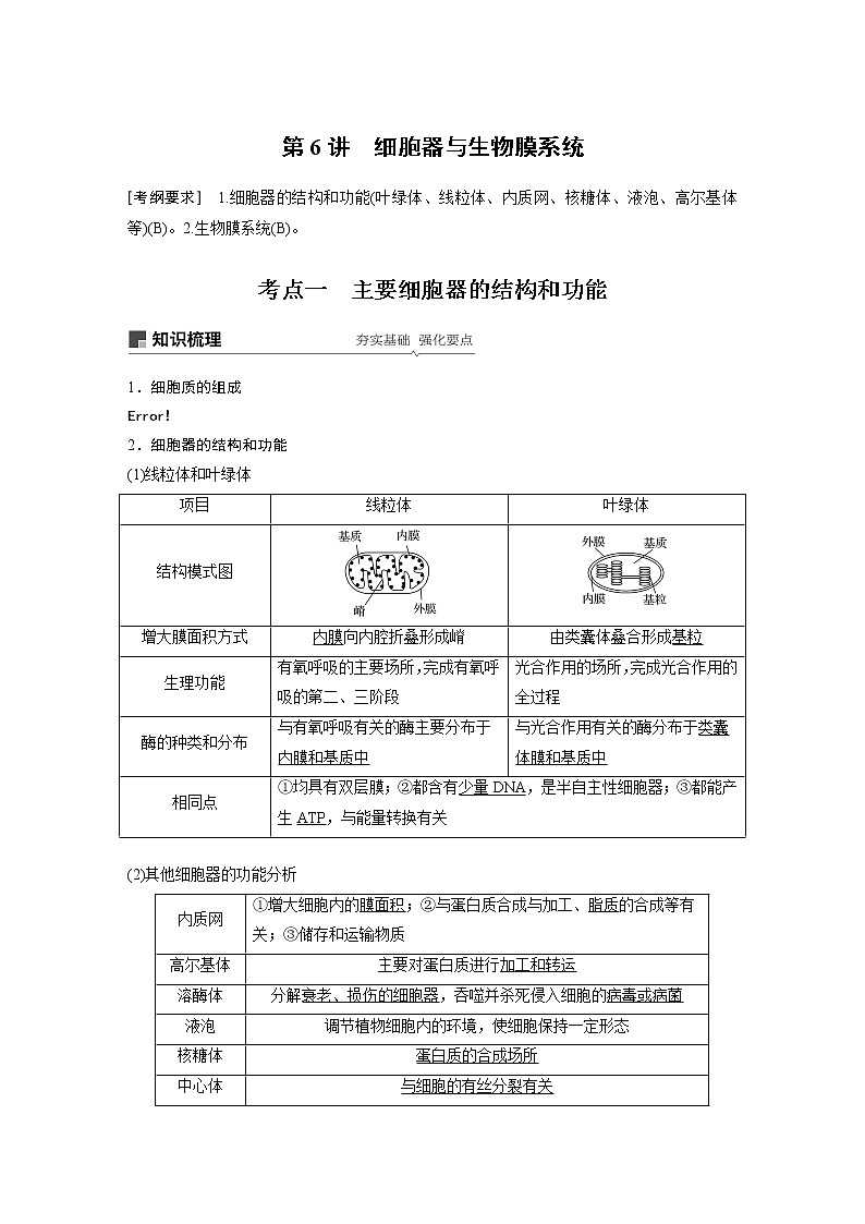 2020版生物新导学大一轮苏教讲义：第二单元细胞的结构和功能第6讲第1页