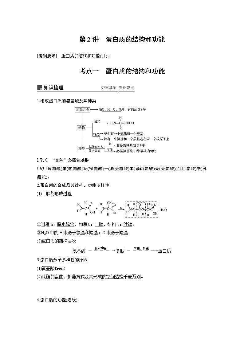 2020版高考生物苏教版一轮复习讲义：第一单元第2讲蛋白质的结构和功能第1页