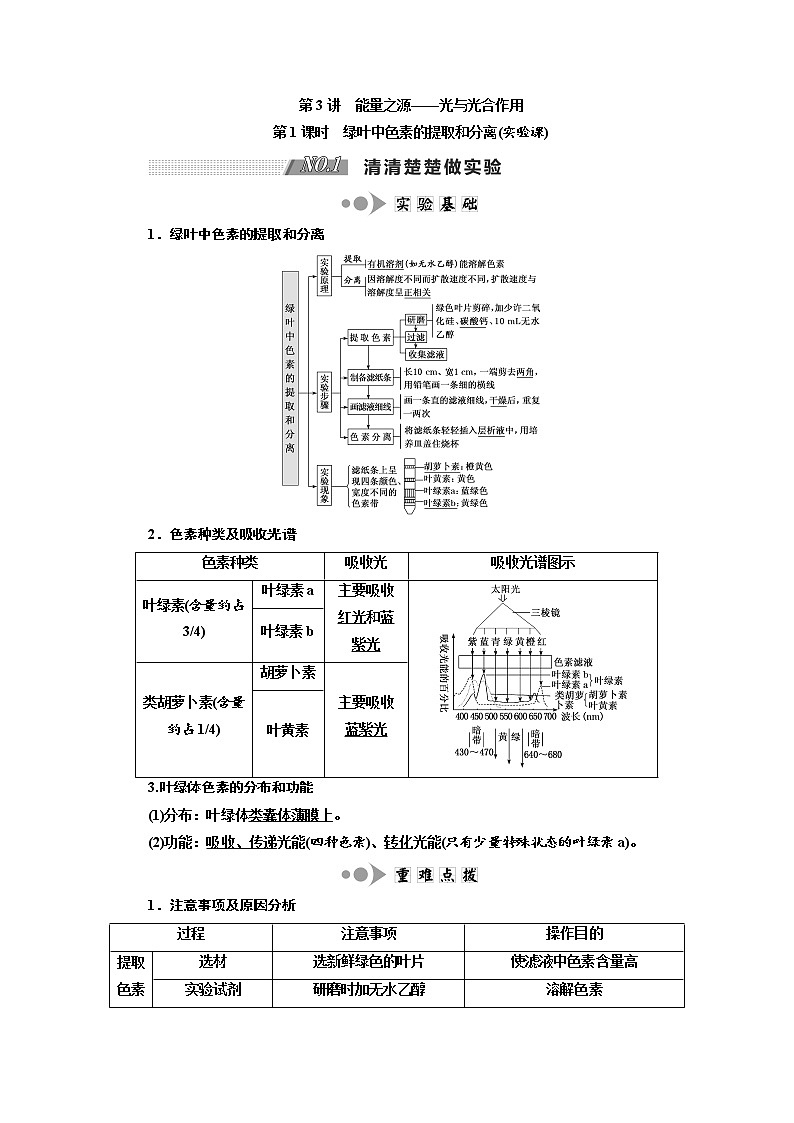2020版高考生物新创新一轮复习通用版讲义：必修①第三单元第3讲能量之源——光与光合作用01