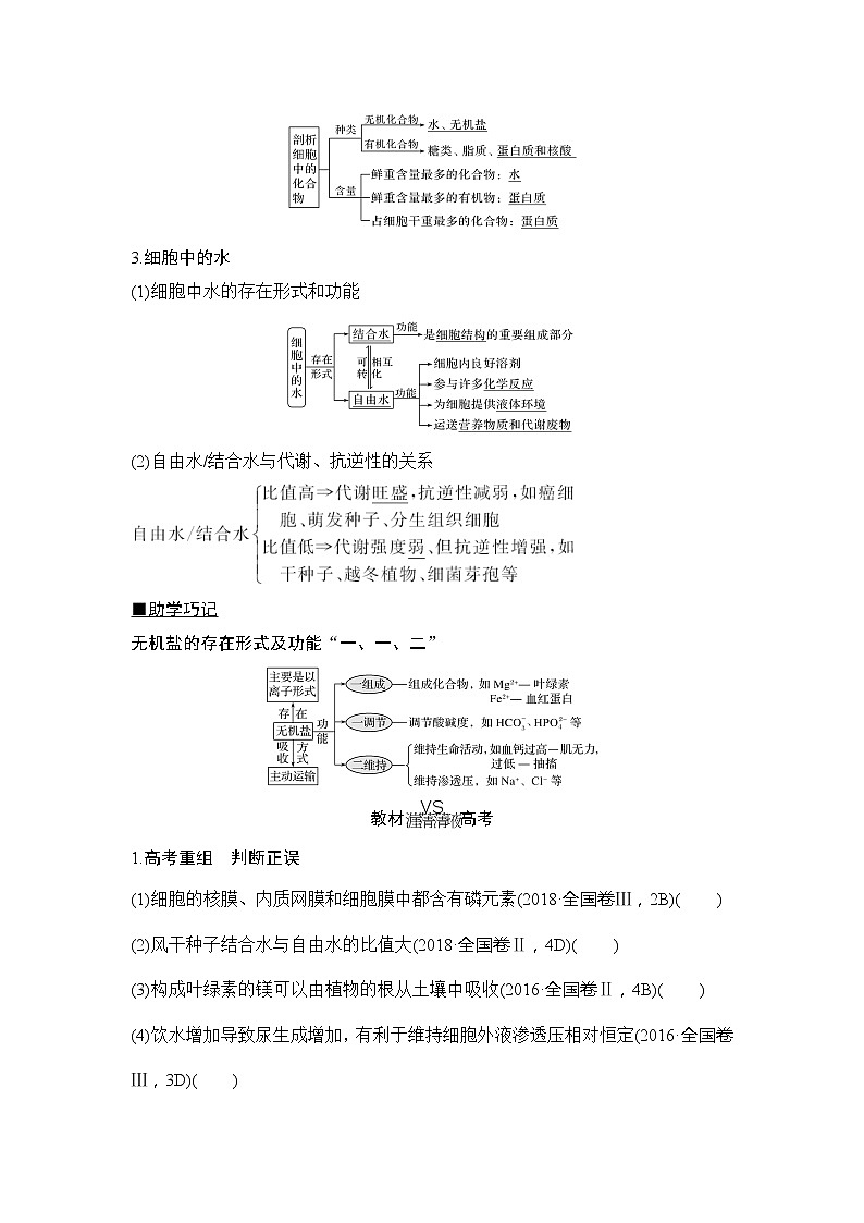 2020版高考生物新设计大一轮人教版讲义：第一单元组成细胞的分子第2讲第2页