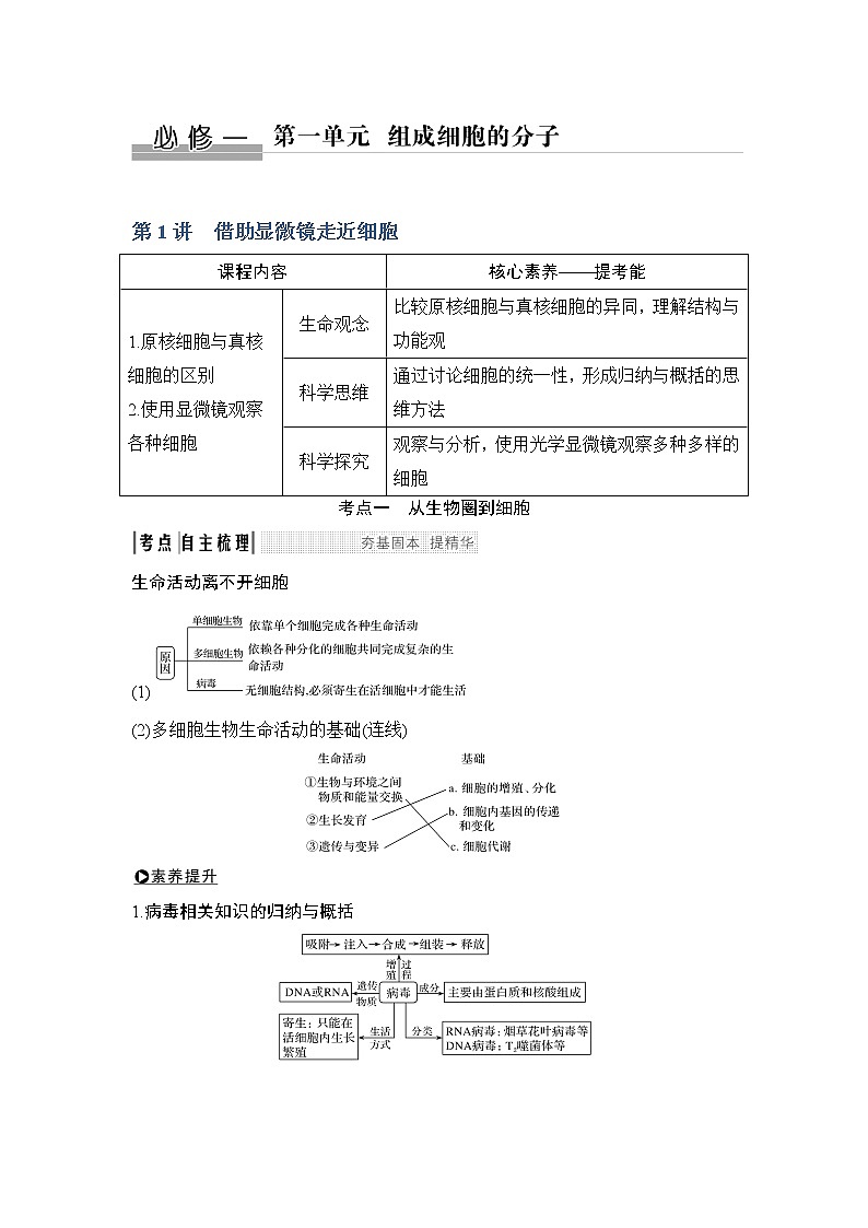 2020版高考生物新设计大一轮新高考（鲁京津琼）讲义：第一单元组成细胞的分子第1讲第1页