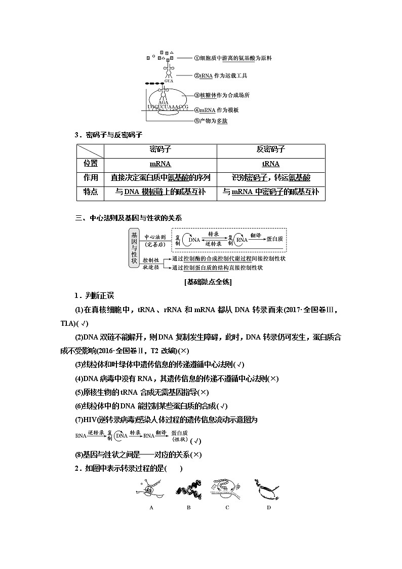 2020版高考新创新一轮复习生物通用版学案：必修②第二单元第3讲基因的表达02