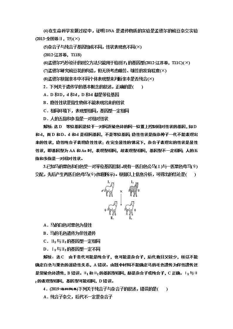 2020版高考新创新一轮复习生物通用版学案：必修②第一单元第1讲孟德尔的豌豆杂交实验（一）03