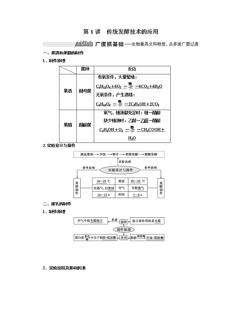 2020版高考新创新一轮复习生物通用版学案：选修1第1讲传统发酵技术的应用01