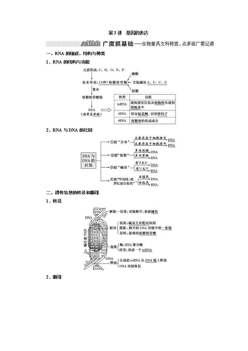 2020版高考新创新一轮复习生物新课改省份专用学案：模块二第二单元第3讲基因的表达01