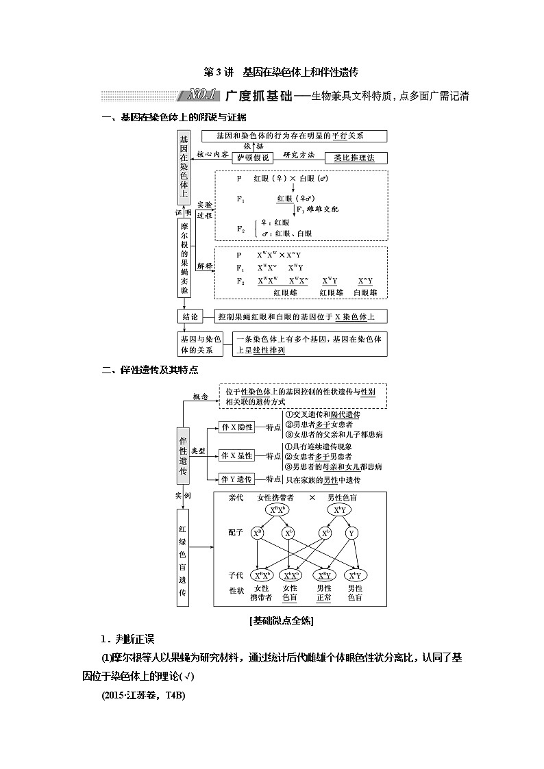 2020版高考新创新一轮复习生物新课改省份专用学案：模块二第一单元第3讲基因在染色体上和伴性遗传01