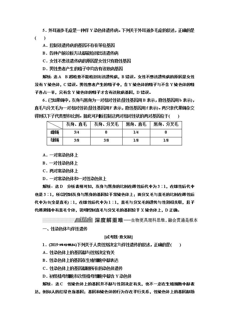 2020版高考新创新一轮复习生物新课改省份专用学案：模块二第一单元第3讲基因在染色体上和伴性遗传03