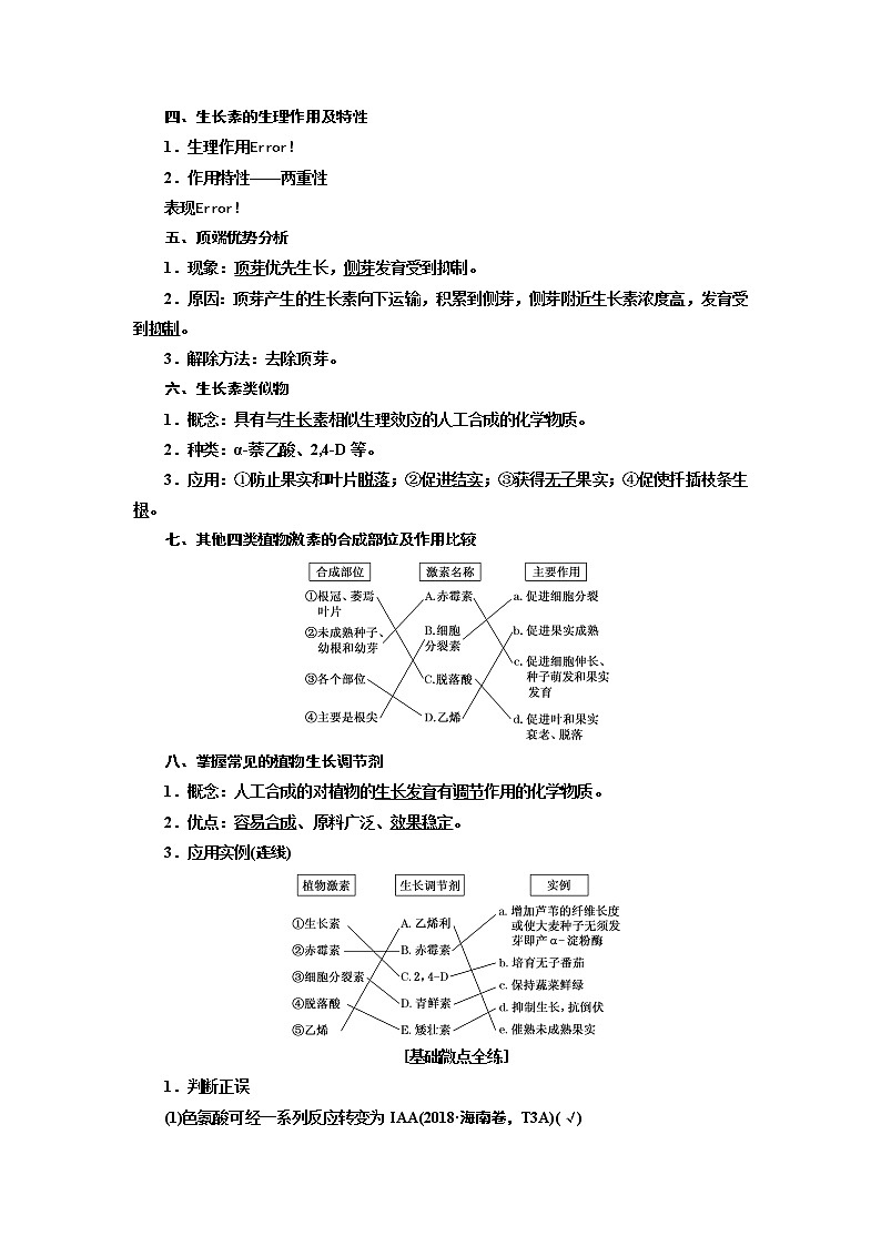 2020版高考新创新一轮复习生物新课改省份专用学案：选修模块I-1第二单元植物的激素调节02
