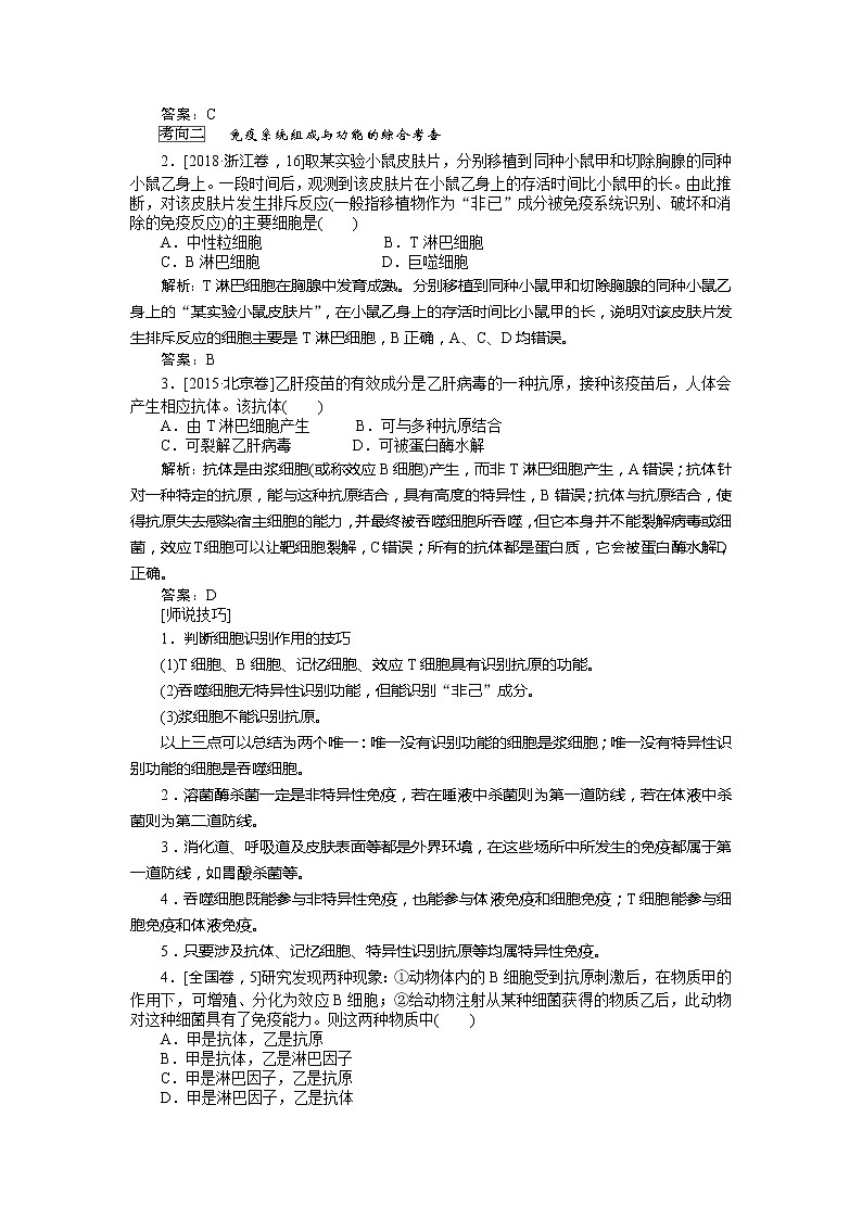 2020版《全程复习方略》高考生物一轮复习课堂互动探究案4免疫调节 学案02