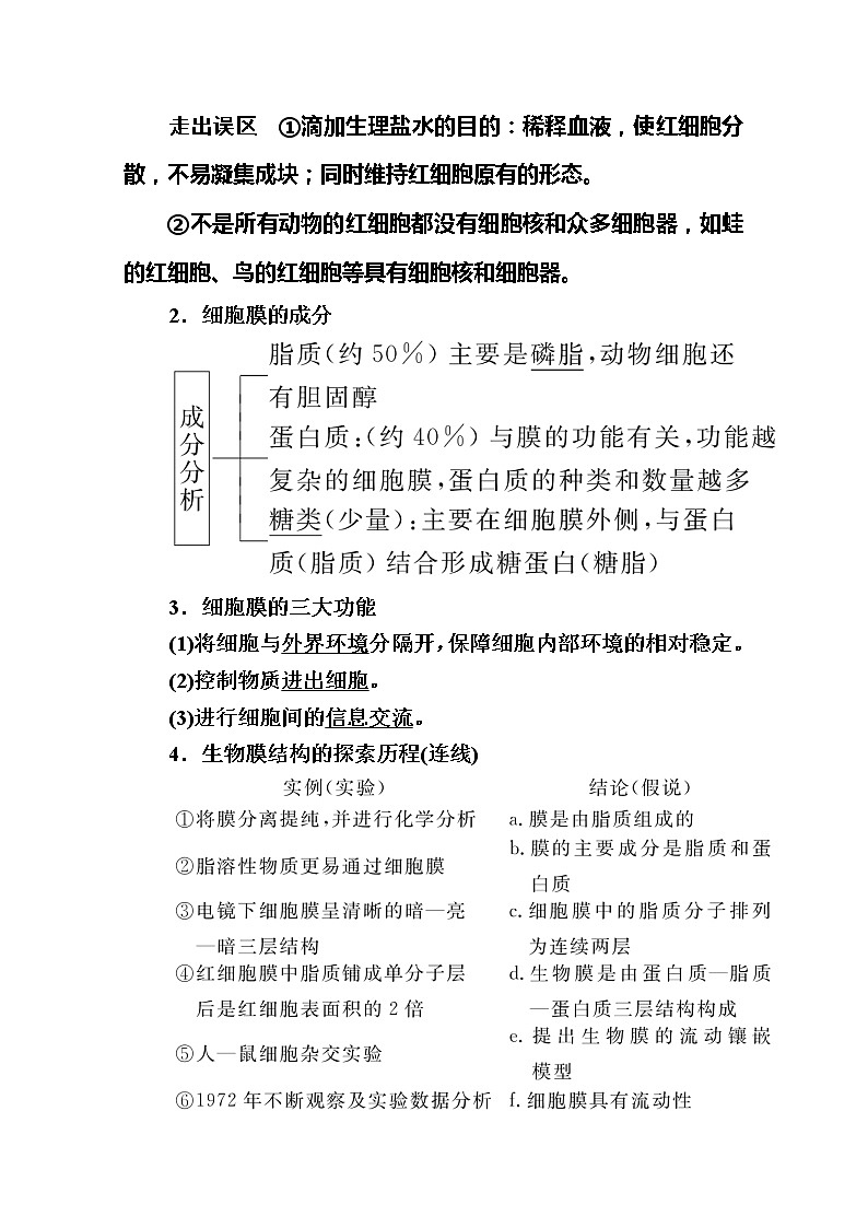 2020版《赢在微点》高考生物人教版一轮复习讲义：第二单元第01讲　细胞膜与细胞核02