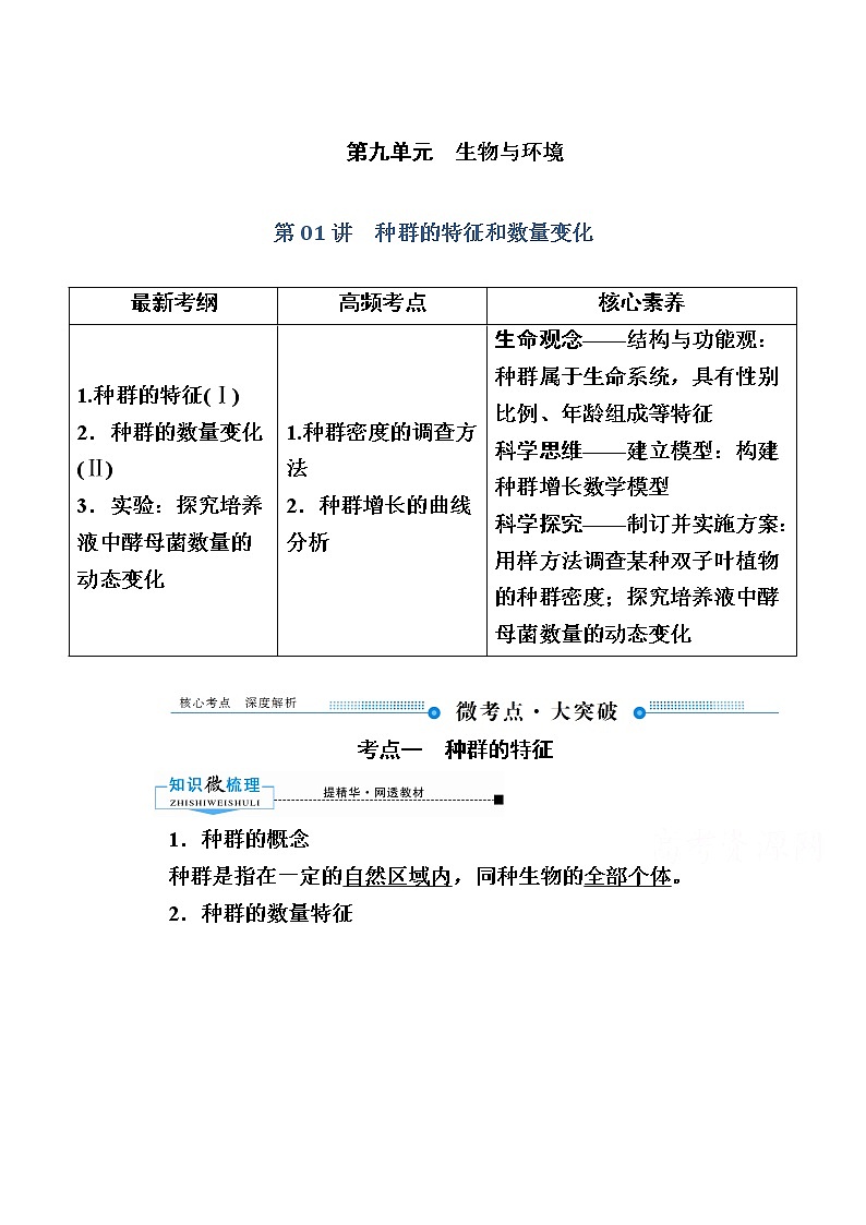 2020版《赢在微点》高考生物人教版一轮复习讲义：第九单元第01讲　种群的特征和数量变化01