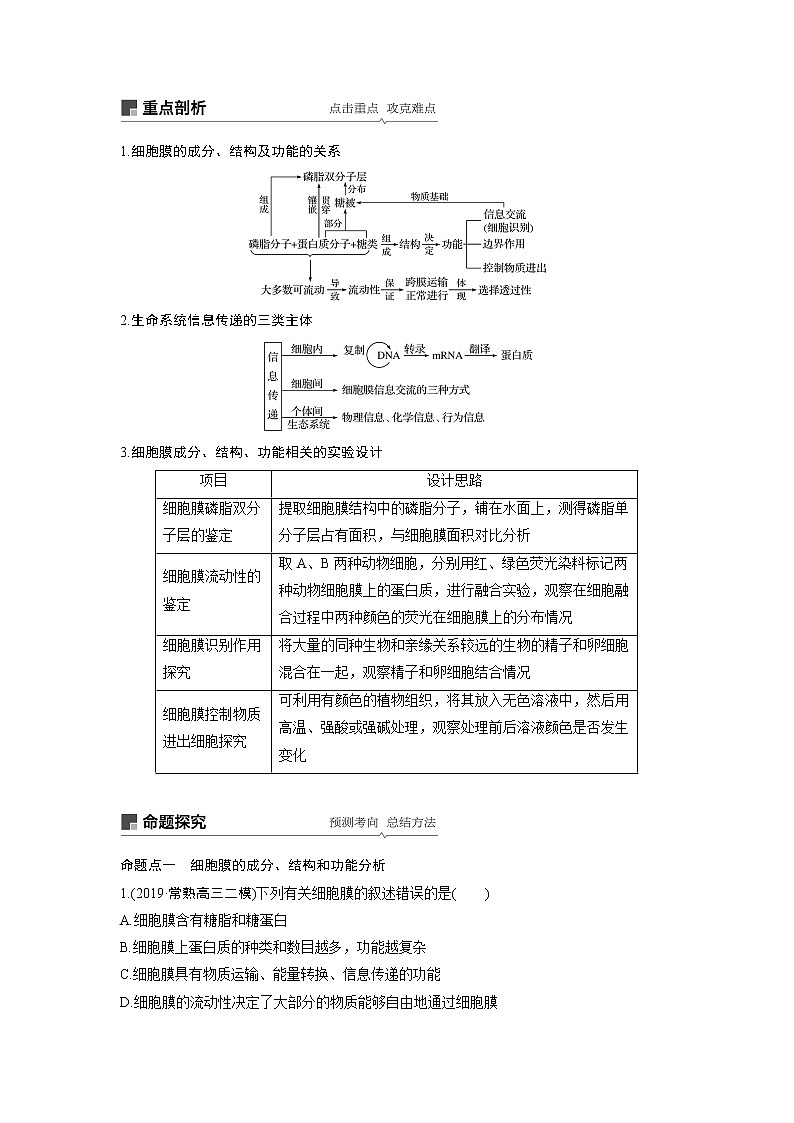 2020版高考生物苏教版一轮复习讲义：第二单元第5讲细胞膜、细胞壁和细胞核第3页