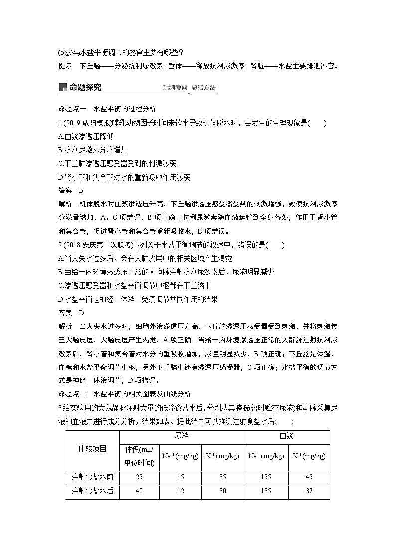 2020版高考生物苏教版一轮复习讲义：第八单元第25讲水、无机盐和血糖的调节第3页