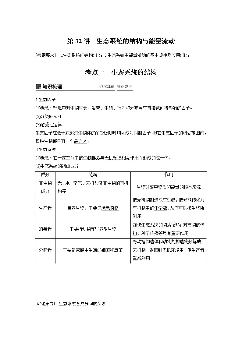 2020版高考生物苏教版一轮复习讲义：第九单元第32讲生态系统的结构与能量流动第1页
