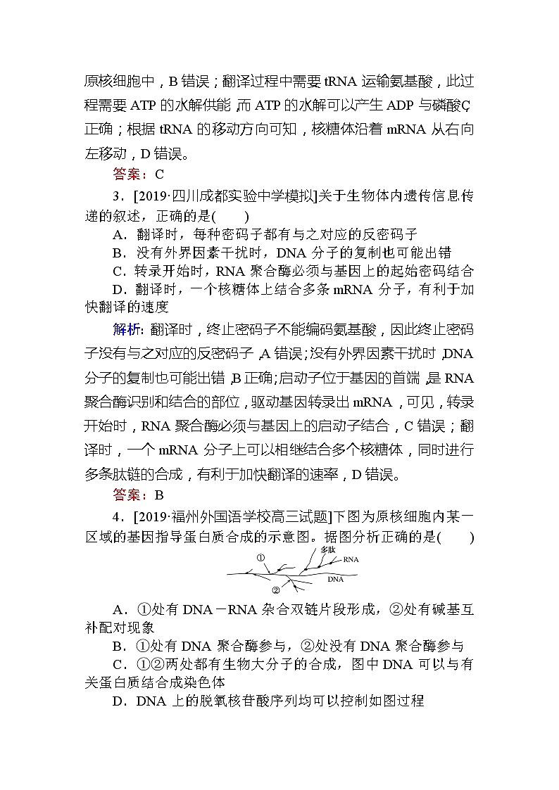 2020版《全程复习方略》高考生物一轮复习课后定时检测案22基因控制蛋白质的合成及其与性状的关系02