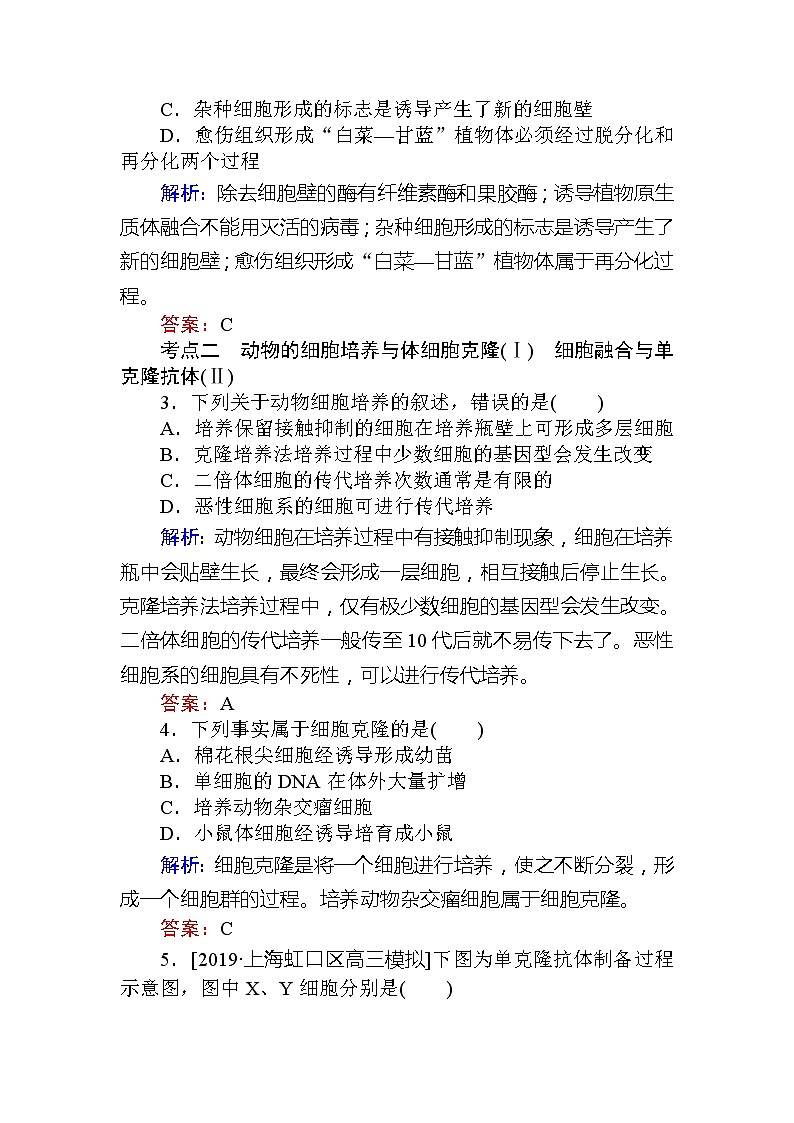 2020版《全程复习方略》高考生物一轮复习课后定时检测案42细胞工程02