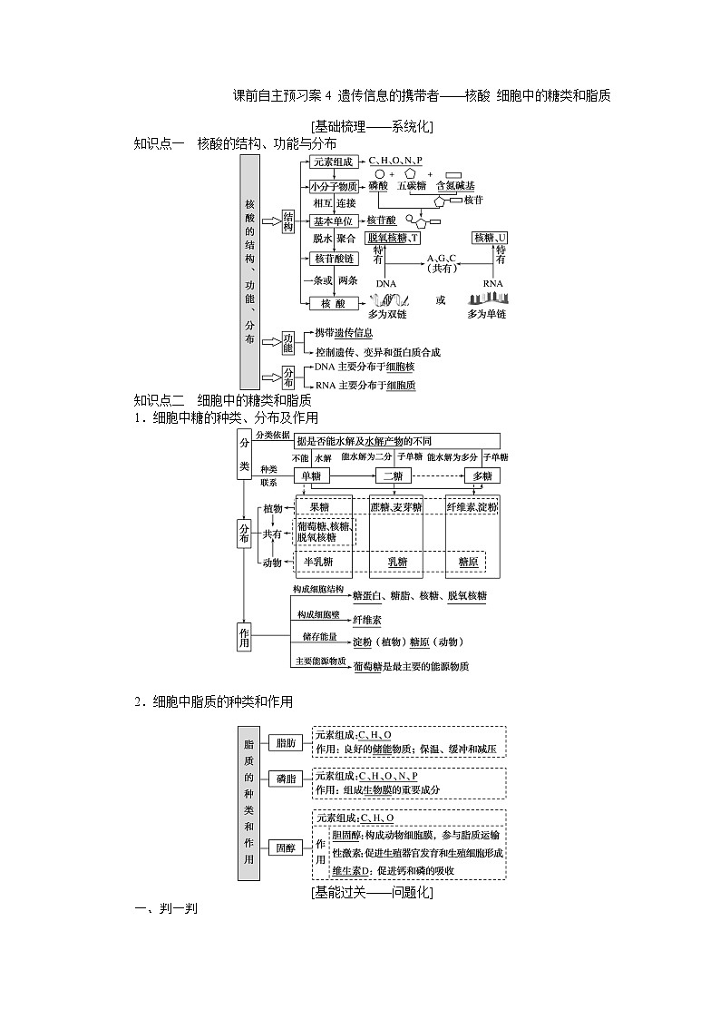 2020版《全程复习方略》高考生物一轮复习课前自主预习案4遗传信息的携带者——核酸细胞中的糖类和脂质第1页