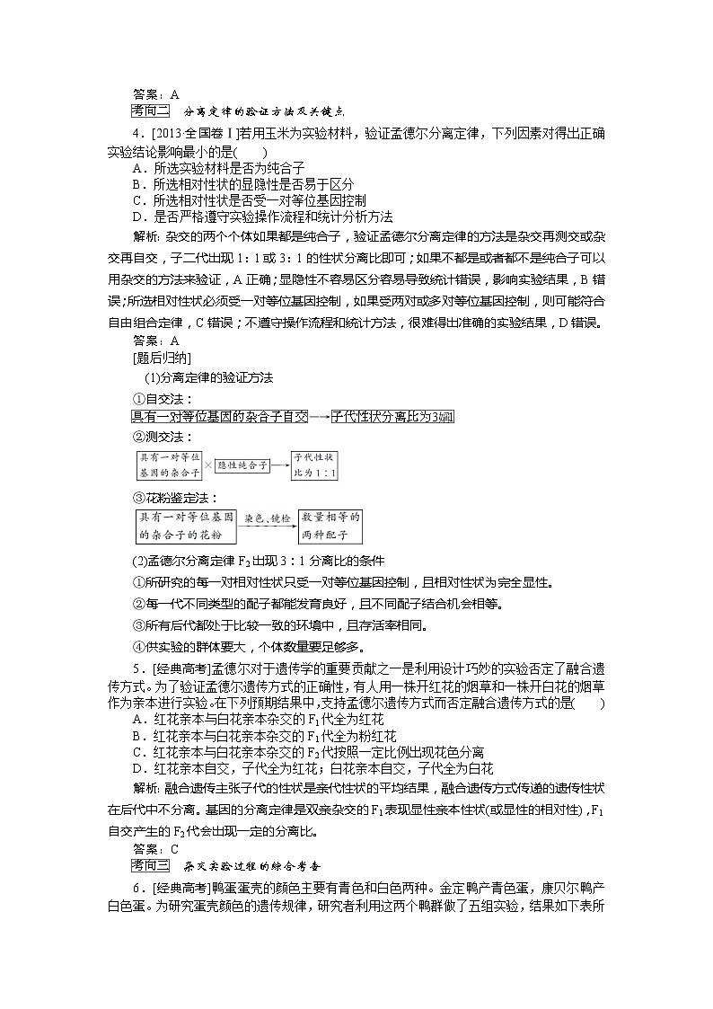2020版《全程复习方略》高考生物一轮复习课堂互动探究案1孟德尔的豌豆杂交实验（一） 学案03