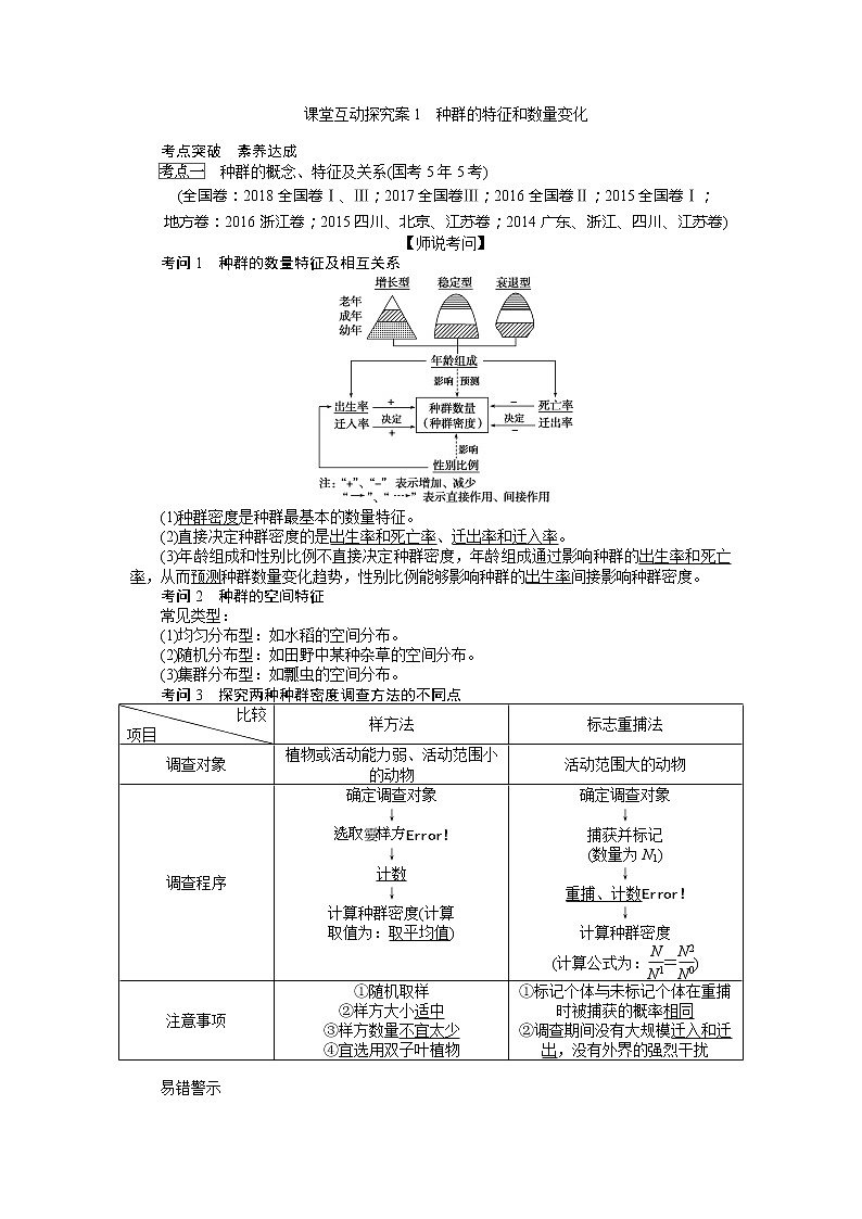 2020版《全程复习方略》高考生物一轮复习课堂互动探究案1种群的特征和数量变化 学案01