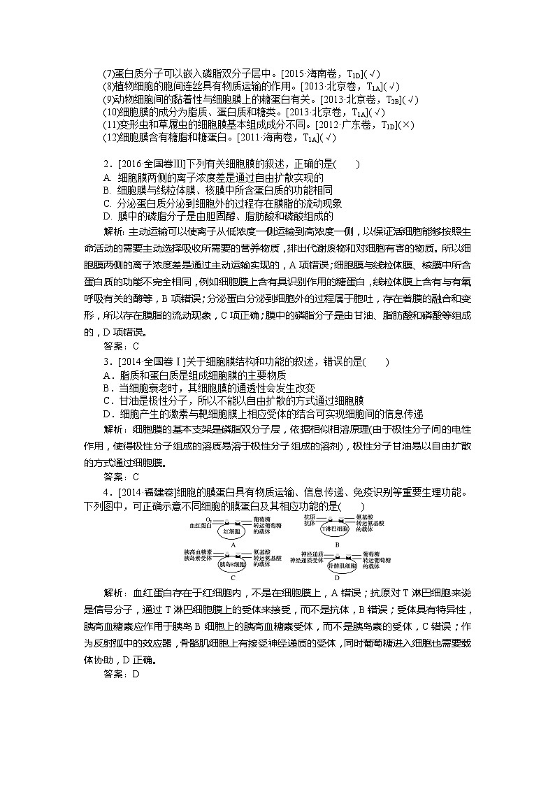 2020版《全程复习方略》高考生物一轮复习课堂互动探究案1细胞膜与细胞核 学案03
