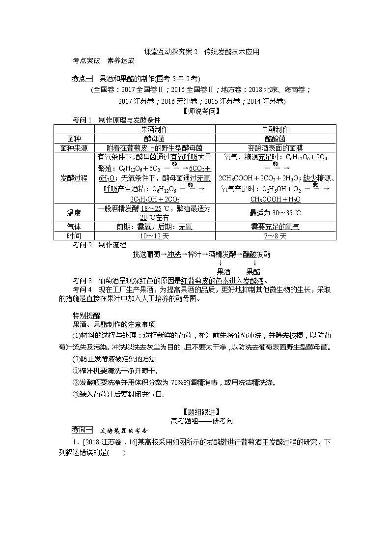 2020版《全程复习方略》高考生物一轮复习课堂互动探究案2传统发酵技术应用 学案01