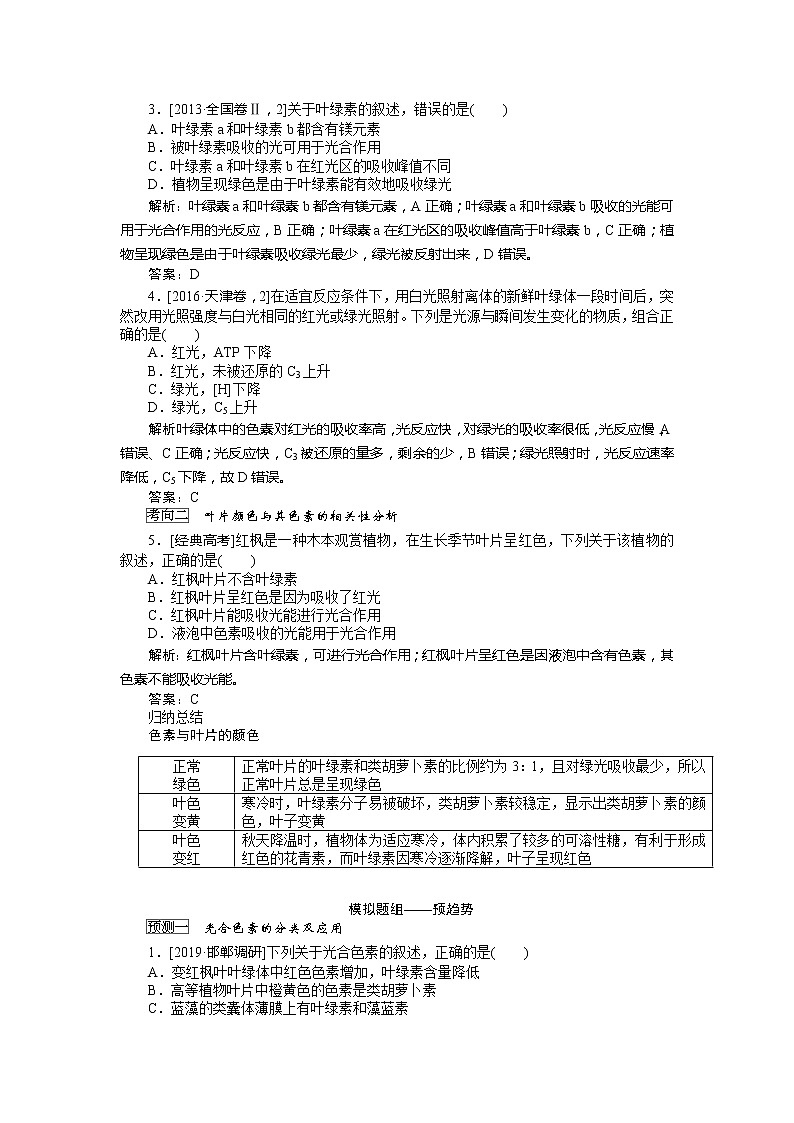 2020版《全程复习方略》高考生物一轮复习课堂互动探究案3能量之源——光与光合作用 学案02