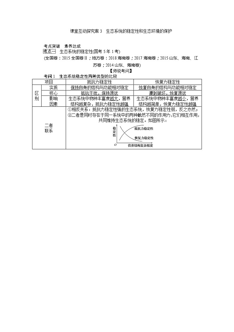 2020版《全程复习方略》高考生物一轮复习课堂互动探究案3生态系统的稳定性和生态环境的保护 学案01