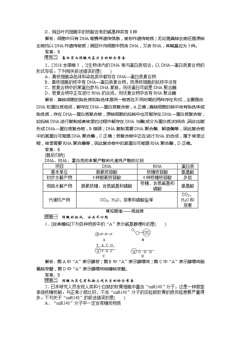 2020版《全程复习方略》高考生物一轮复习课堂互动探究案4遗传信息的携带者——核酸细胞中的糖类和脂质 学案03
