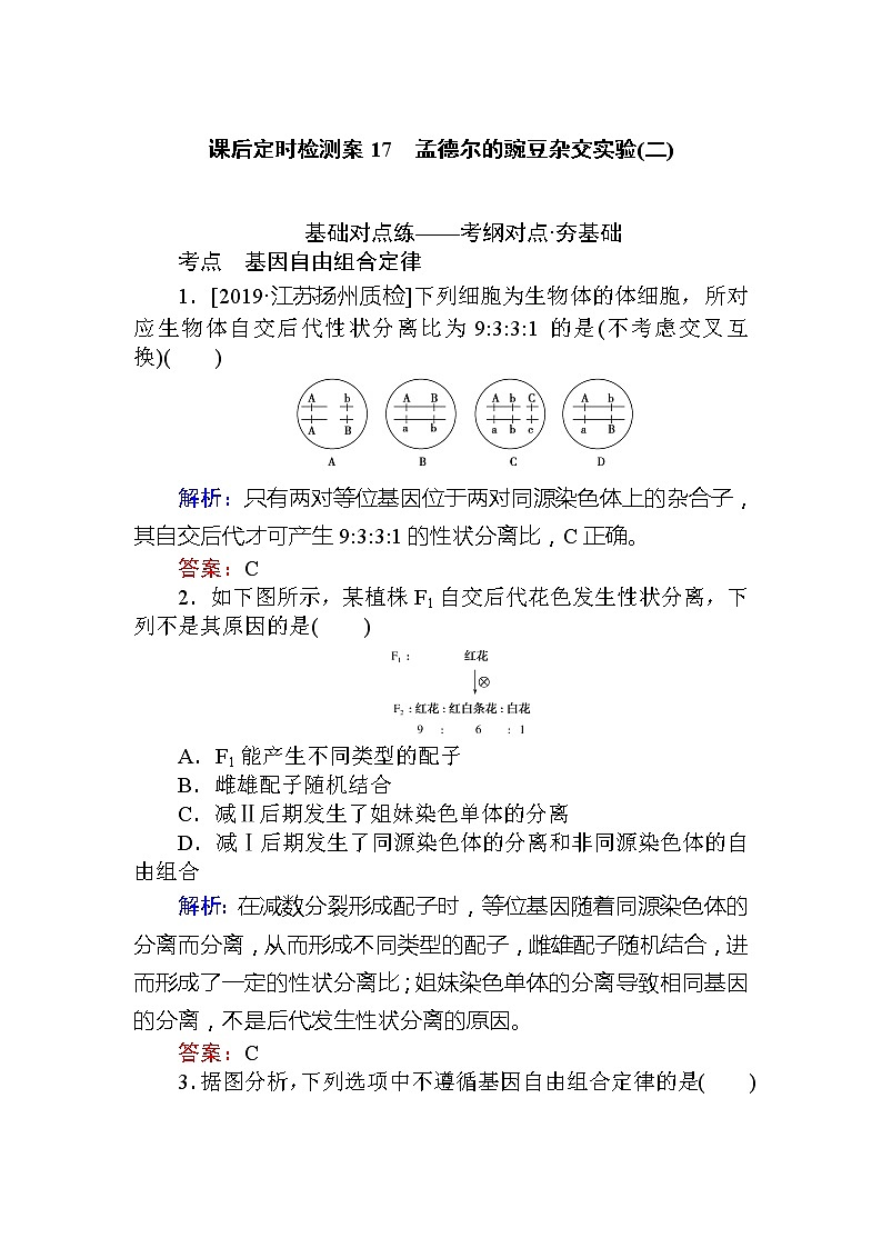 2020版《全程复习方略》高考生物一轮复习课后定时检测案17孟德尔的豌豆杂交实验（二）01