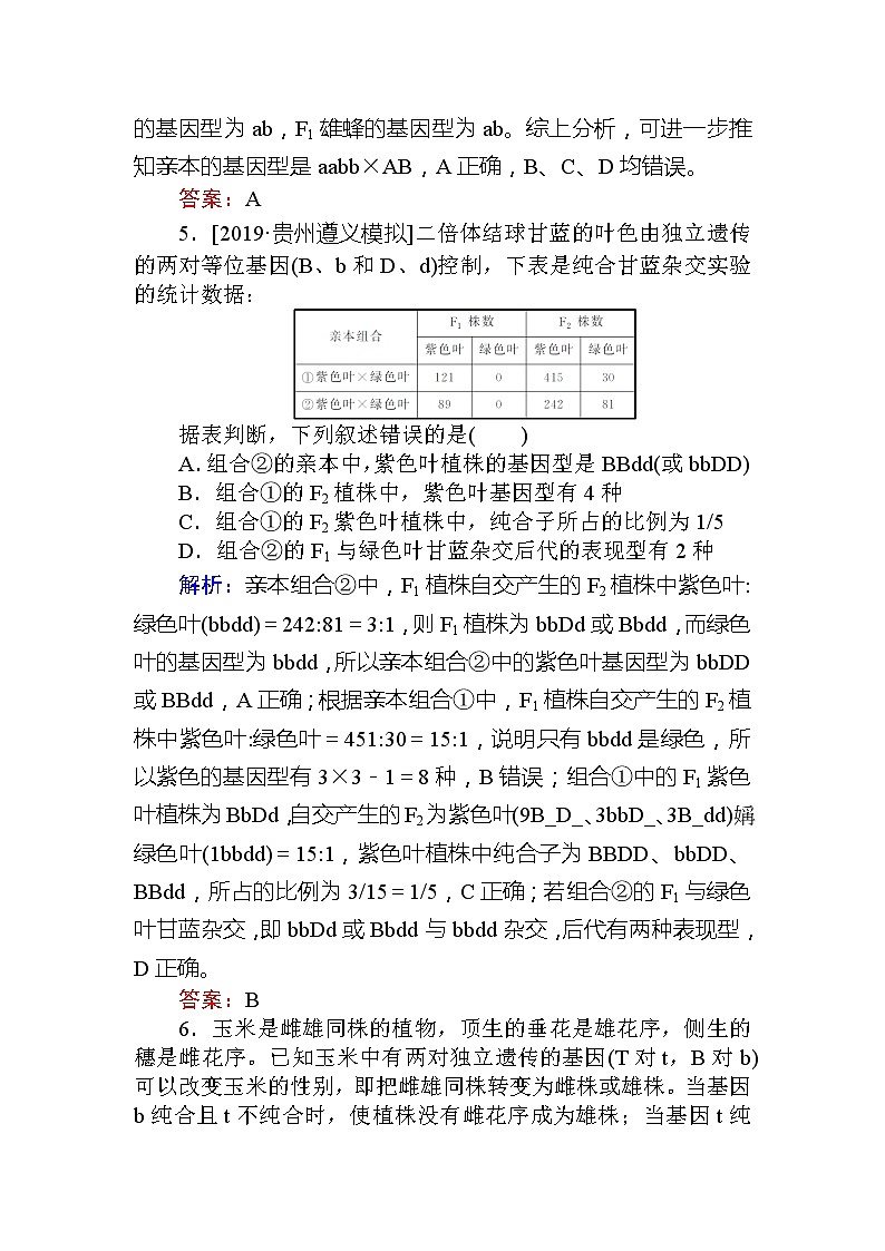 2020版《全程复习方略》高考生物一轮复习课后定时检测案18基因自由组合定律题型归类例析03