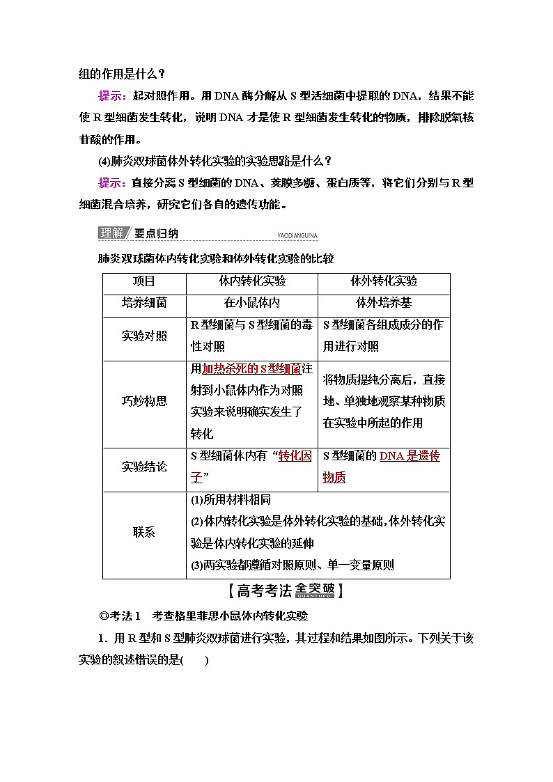 2020版新一线高考生物（苏教版）一轮复习教学案：必修2第6单元第1讲　探索遗传物质的过程03