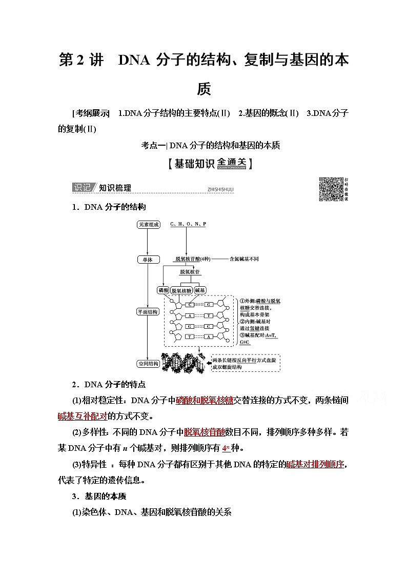 2020版新一线高考生物（苏教版）一轮复习教学案：必修2第6单元第2讲　DNA分子的结构、复制与基因的本质01