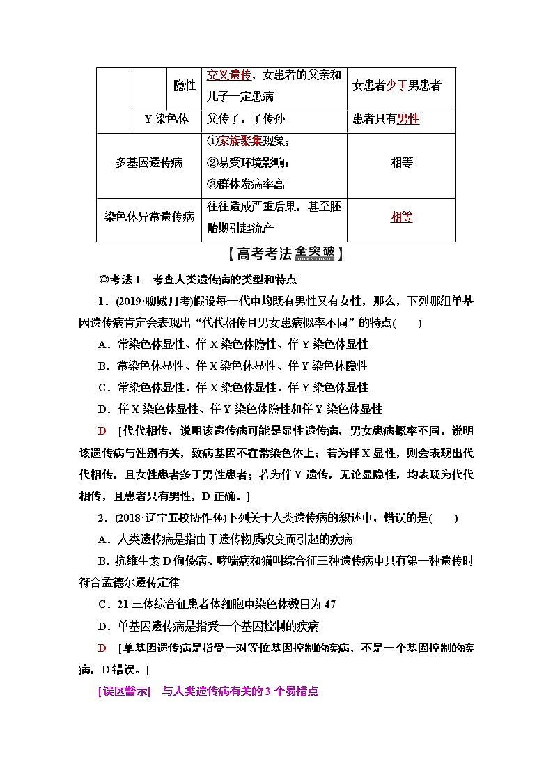 2020版新一线高考生物（苏教版）一轮复习教学案：必修2第7单元第3讲　关注人类遗传病03