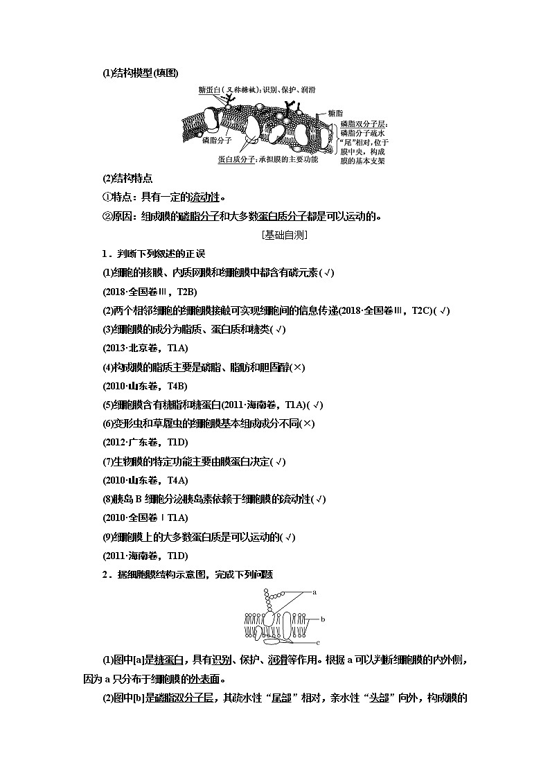 2020版一轮复习生物通用版学案：第二单元第一讲细胞膜和细胞核第2页
