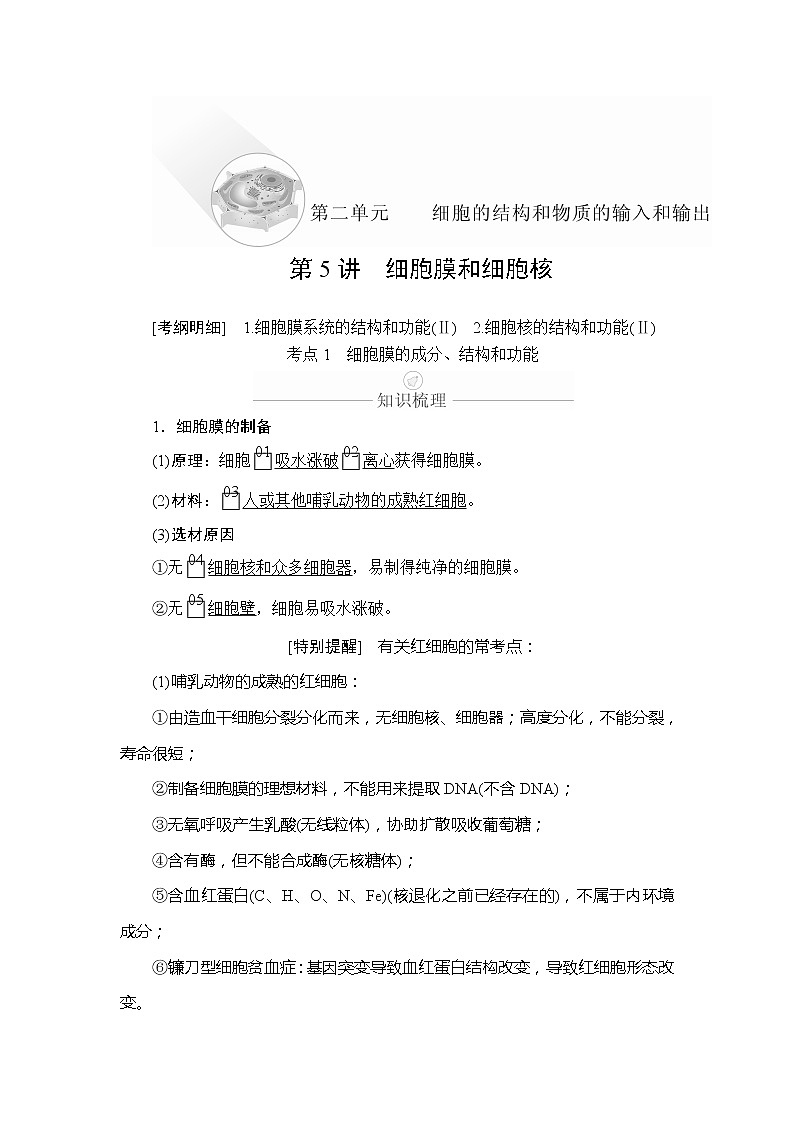 2020年高考生物一轮复习（创新版）文档：必修1第2单元细胞的结构和物质的输入输出第5讲 学案01