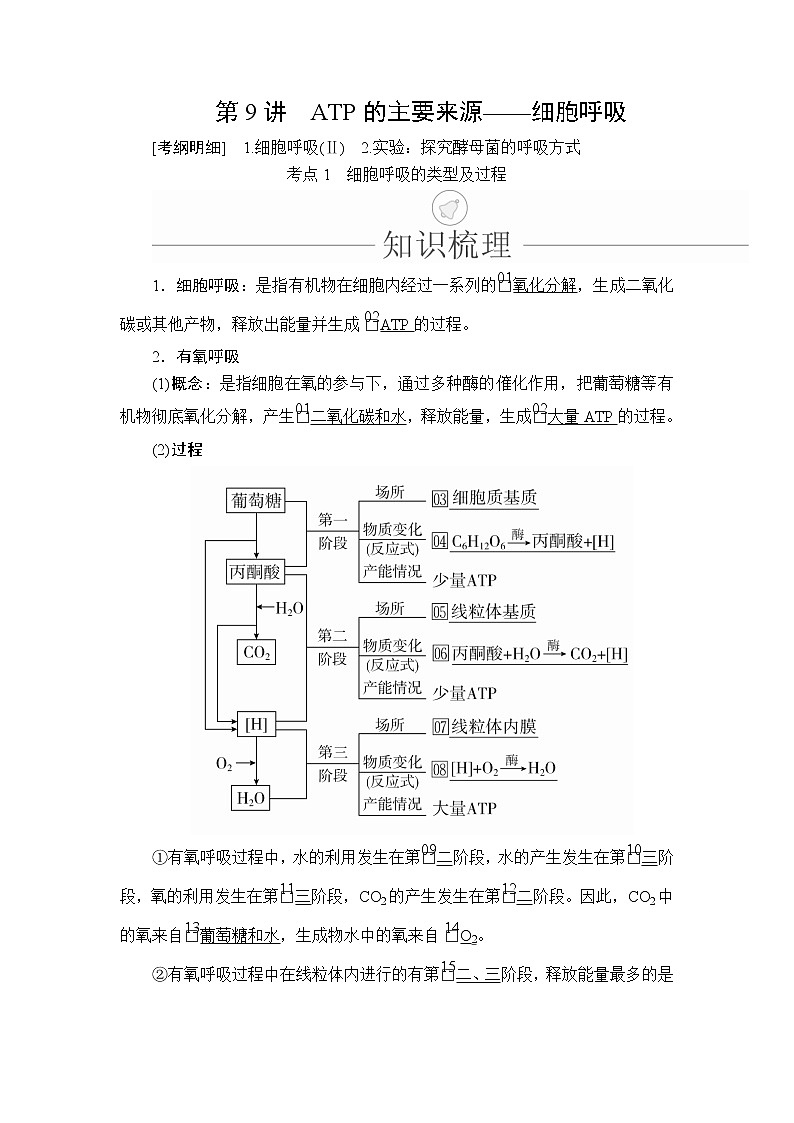 2020年高考生物一轮复习（创新版）文档：必修1第3单元细胞的能量供应和利用第9讲 学案01