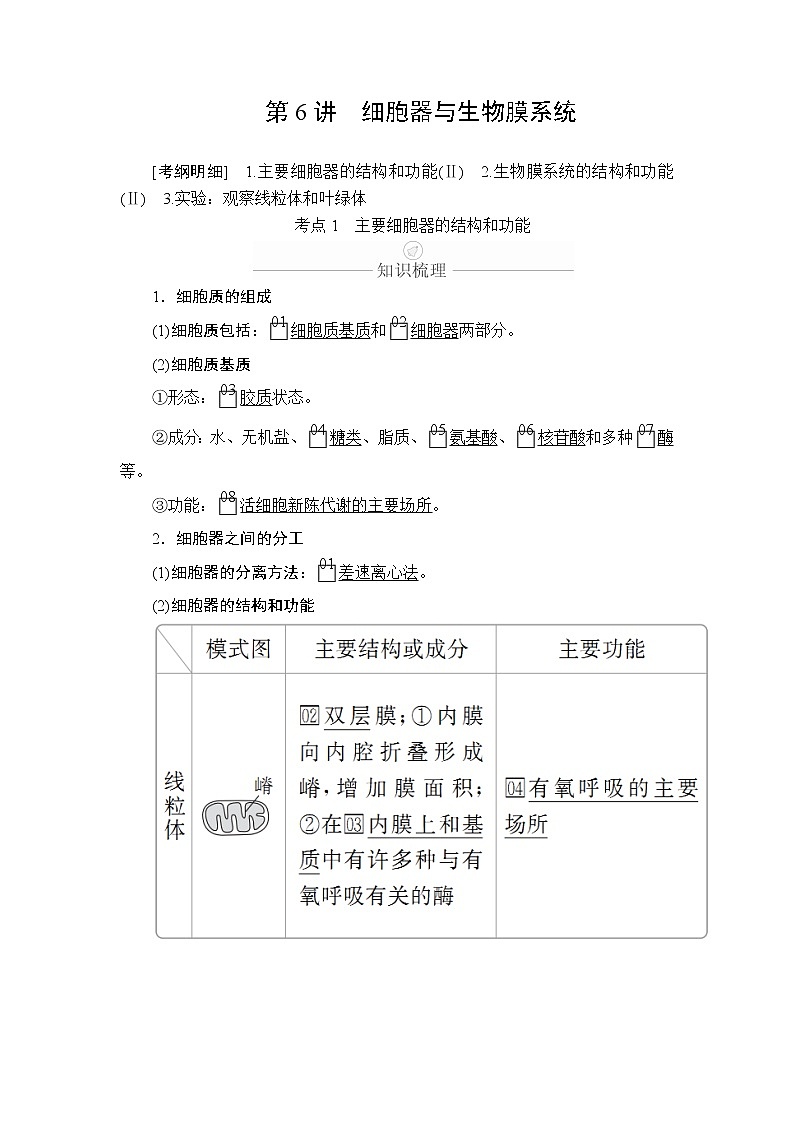 2020年高考生物一轮复习（创新版）文档：必修1第2单元细胞的结构和物质的输入输出第6讲 学案01